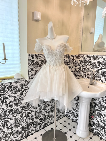 Gorgeous A Line Off the Shoulder Beaded Sequin Tulle Short Homecoming Dress Cocktail Dress HZ1023